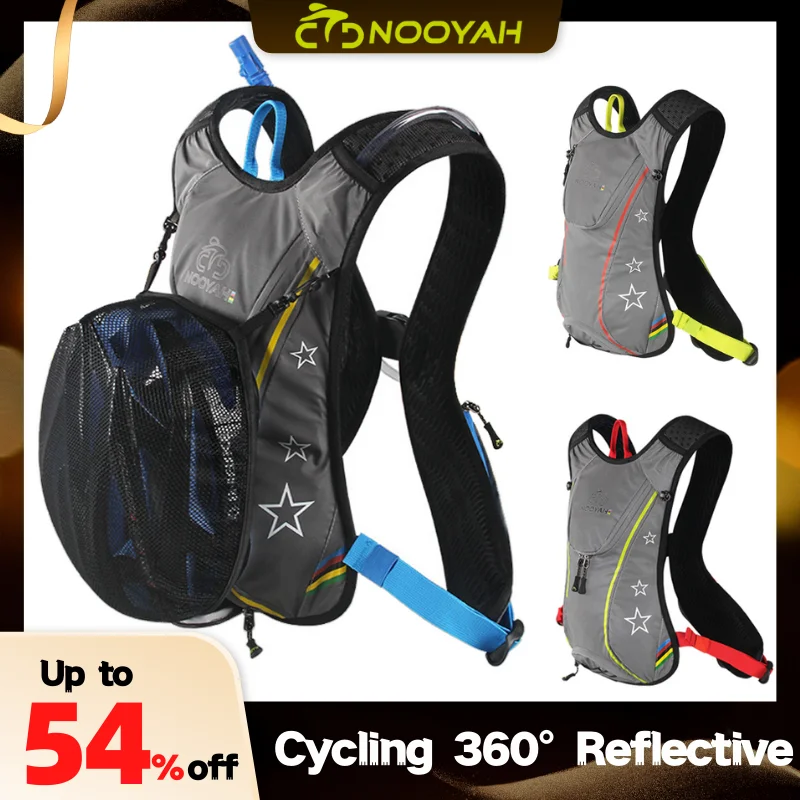 NOOYAH Bicycle Bag 360 Reflective Cycling Backpack Unisex Running Sport Pack Bike Travel Waterproof Accessories with Hat Mesh