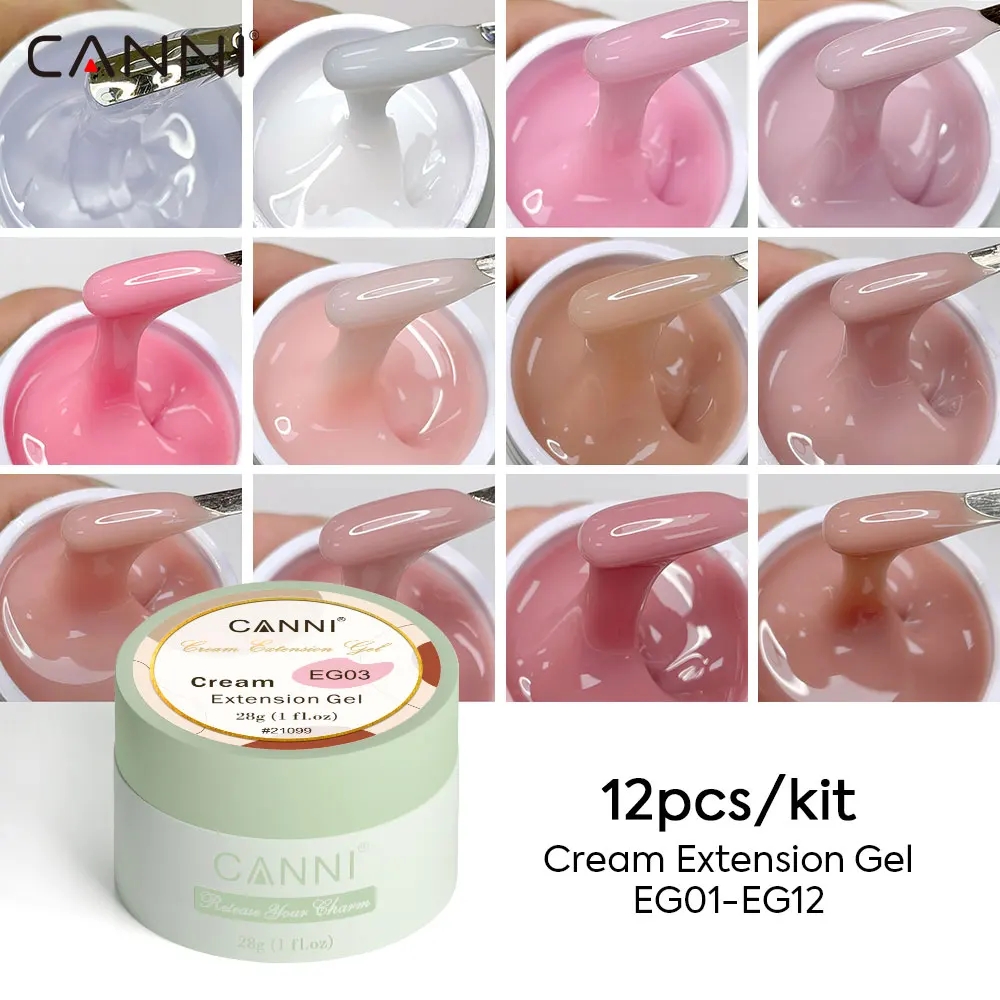 CANNI Creamy Texture Jelly Gel Kit Self Leveling UV LED Builder Nail Gel Nail Extension No Burning Nail Manicure 12pcs/kit 28g