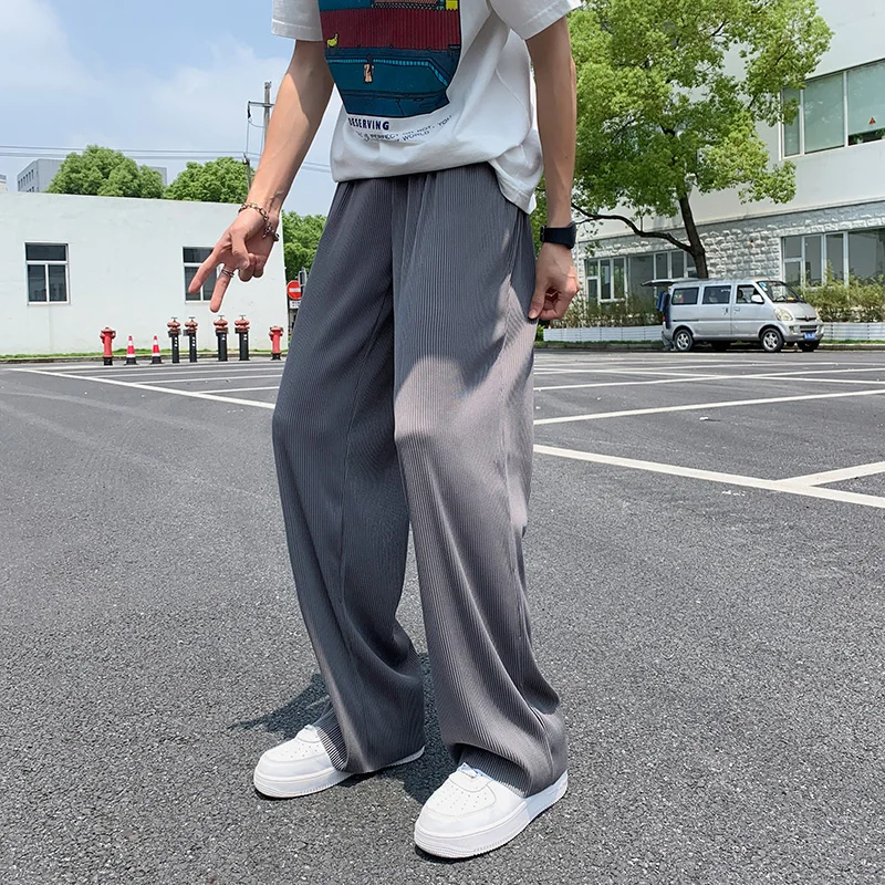 Summer Ice Silk Straight Pants Plus Size 5XL-M Men's Streetwear Thin Casual Pants Men Loose Breathable Wide Leg Pants