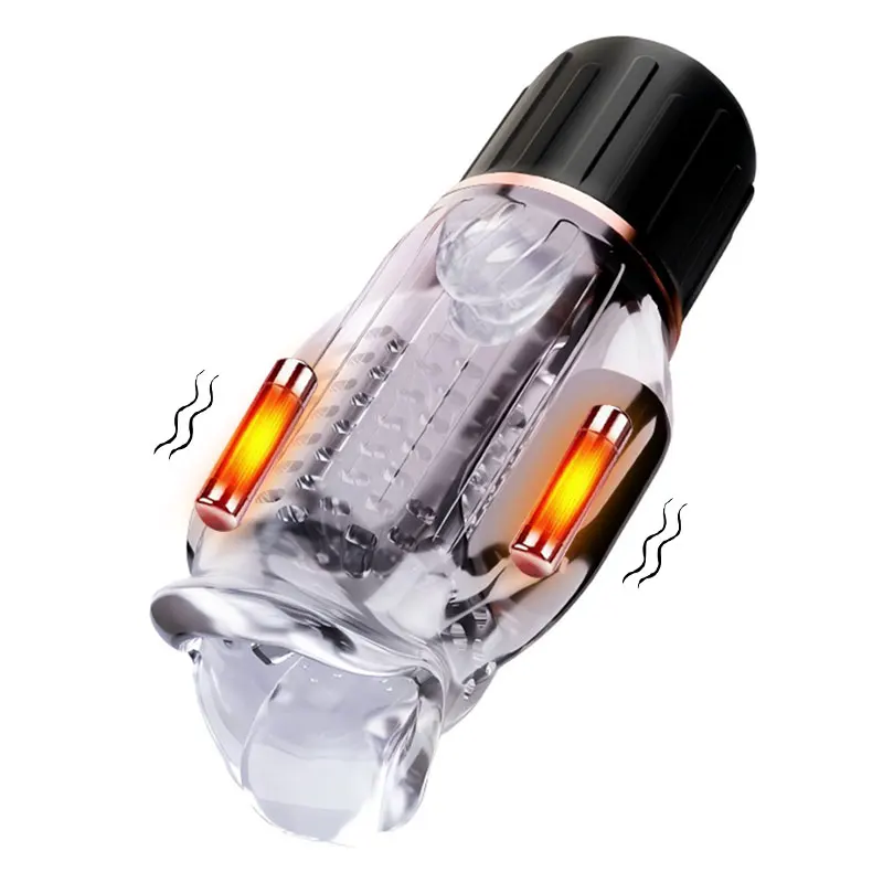 Male Masturbator Transparent Penis Pump with 10 Vibrating Modes Squeezable Pocket  Pussy Sex Blowjob Sex Toys for Men