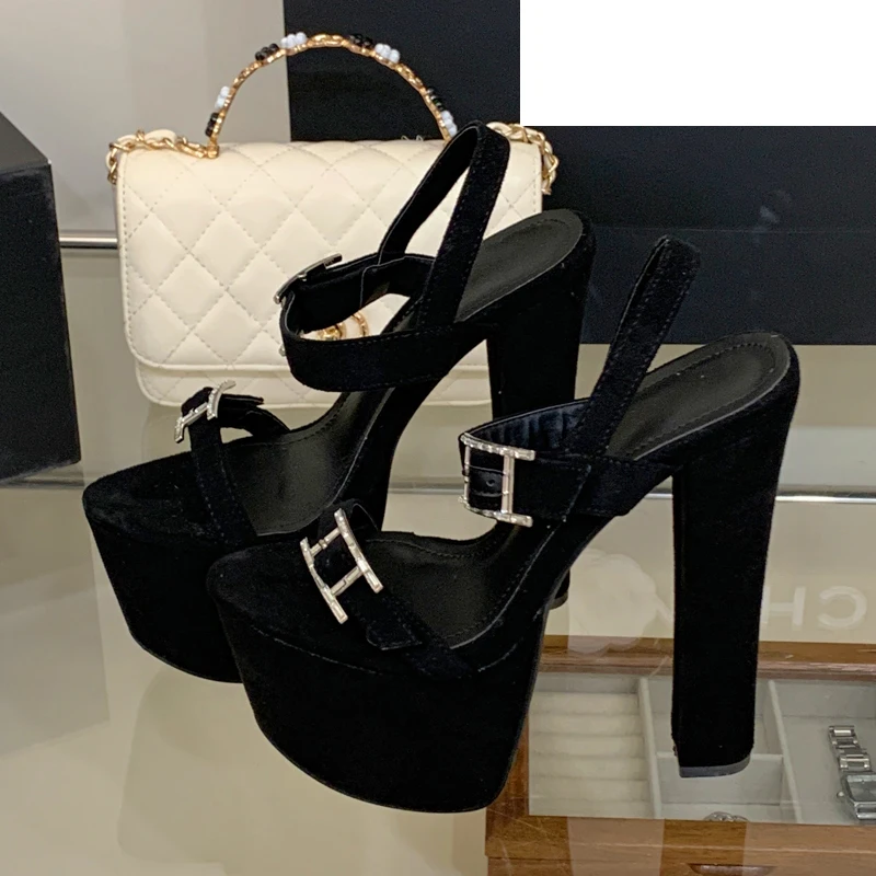 Eilyken New Fashion Square Buckle Strap Platform Women Sandals Summer Open Toe Chunky Super High Heels Ladies Shoes
