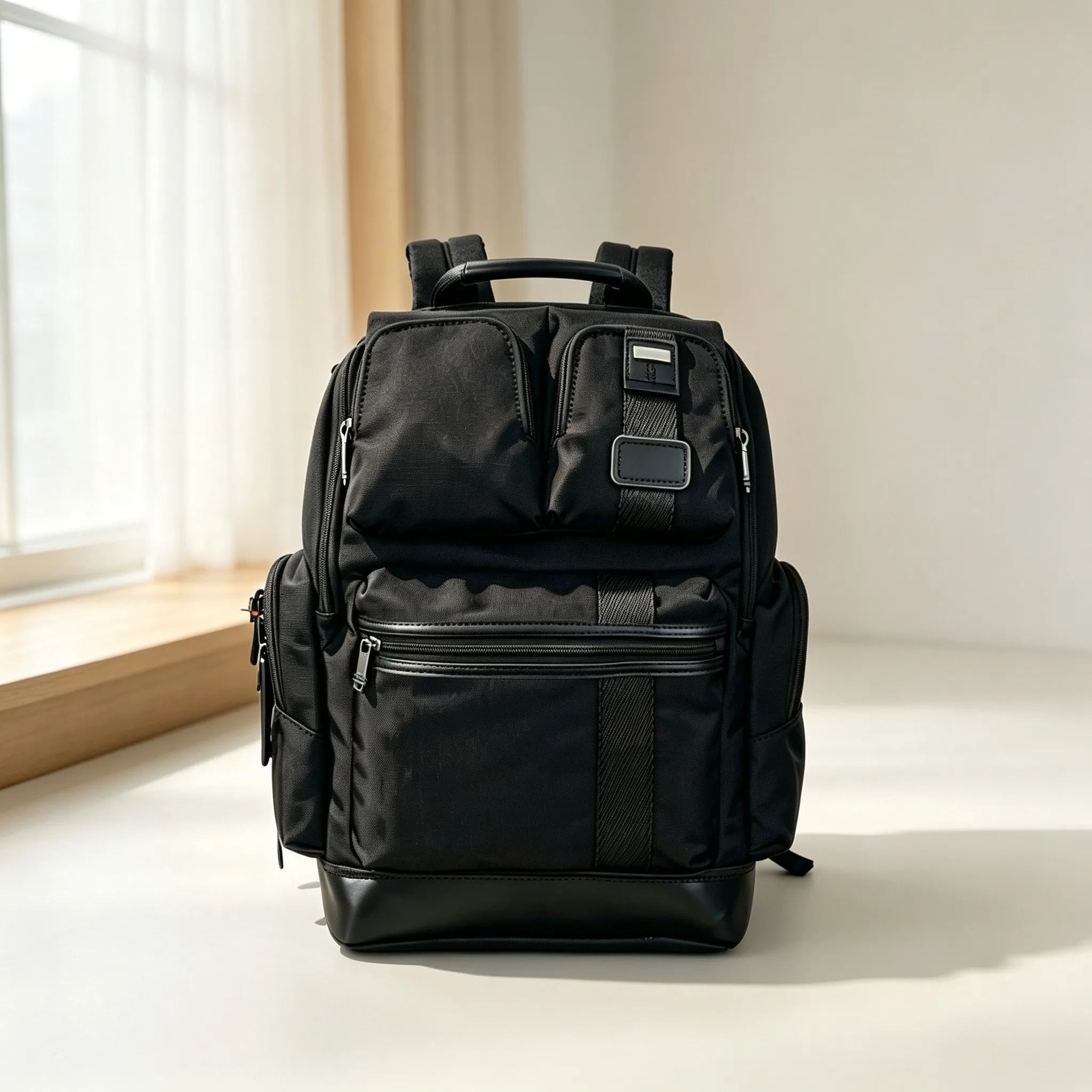 Men's Nylon Large Capacity Business Backpack, Classic Stylish Multi-Pocket Travel Rucksack