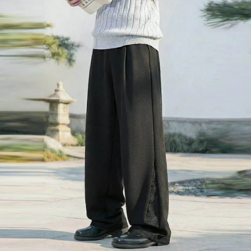 KIDWHXR Man Trousers Vintage Printed Patchwork Men Straight-leg Pant Loose Comfortable Elastic Waist Drawstring Male Sweatpant