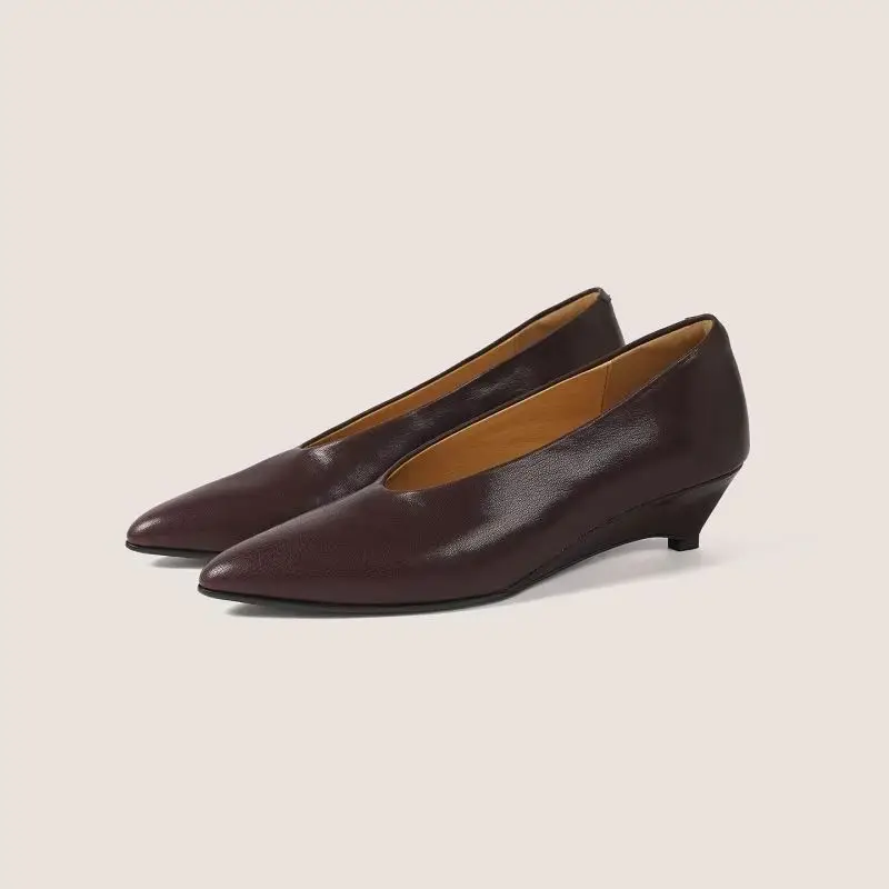 MKKHOU Fashion Pumps New High Quality Genuine Leather Shoes Pointed Slope Heels High Heels Daily Commuter Women's Heels Shoes
