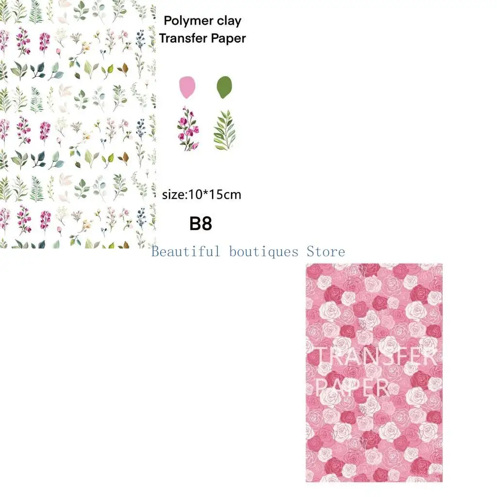 U4LF Stylish Flower Clay Transfers Sturdy Floral Designs Transfer Papers for Clay Earrings Accessory Crafts