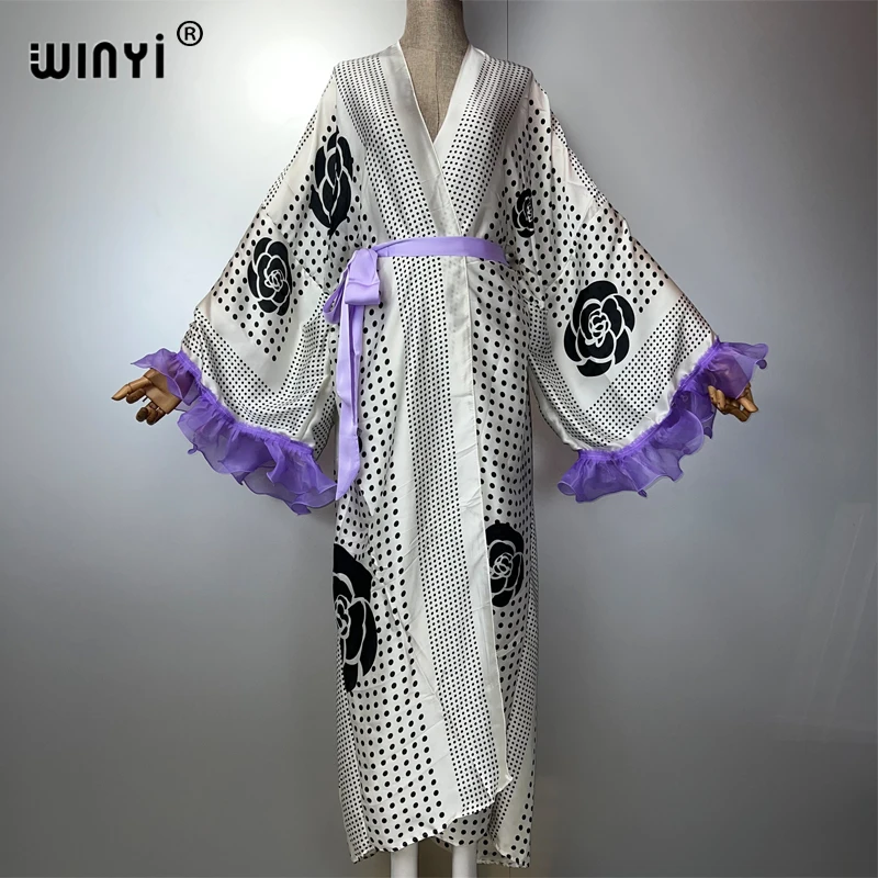 WINYI kimono summer kaftan beachwear Cardigan 2025 loose coat evening dress abaya cover-up beach outfits women  