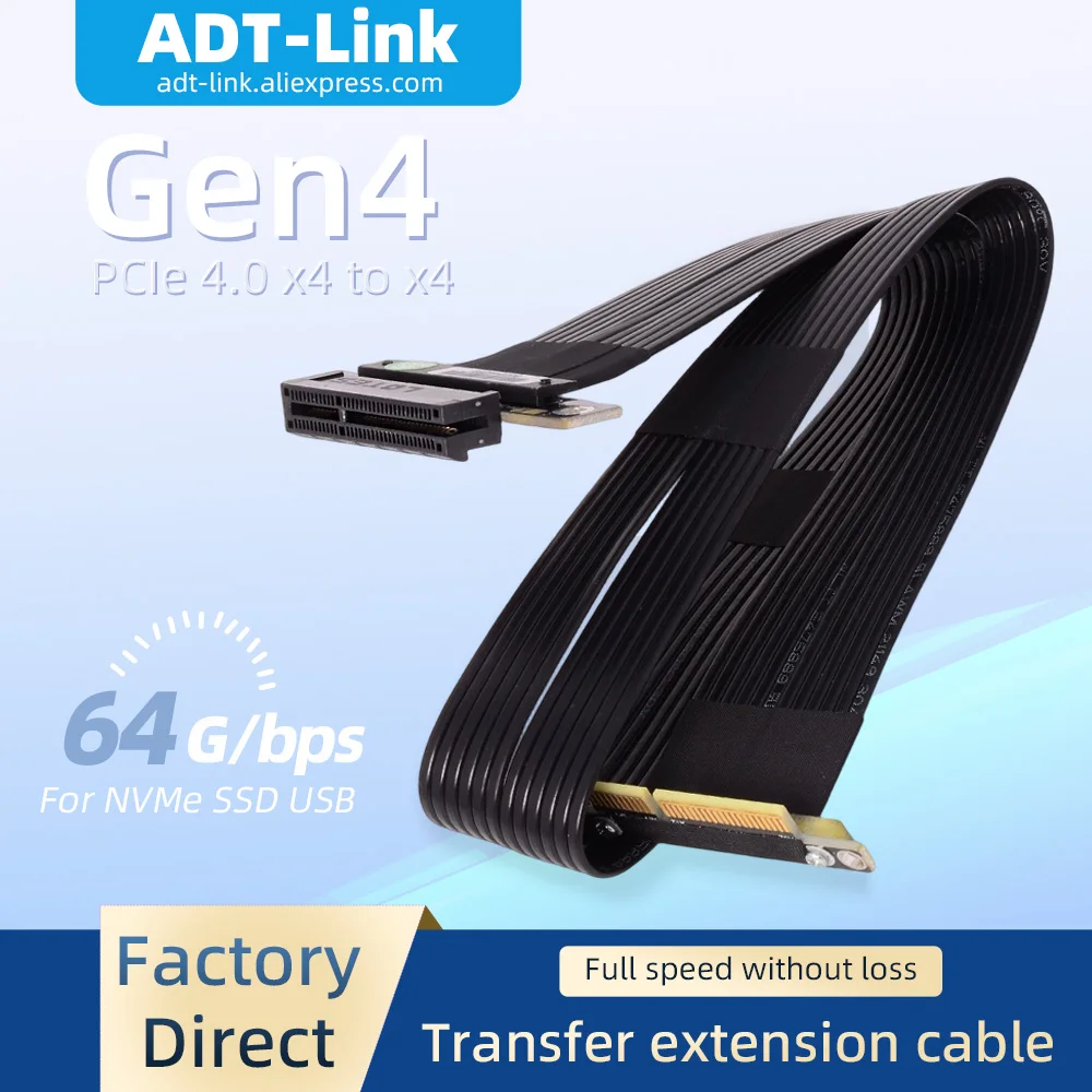 ADT-Link 90 180 270 Degree Right Angle PCIE 4.0 X4 To X4 Riser Extension Cable for Network Acquisition NVMe SSD USB Adapter Card
