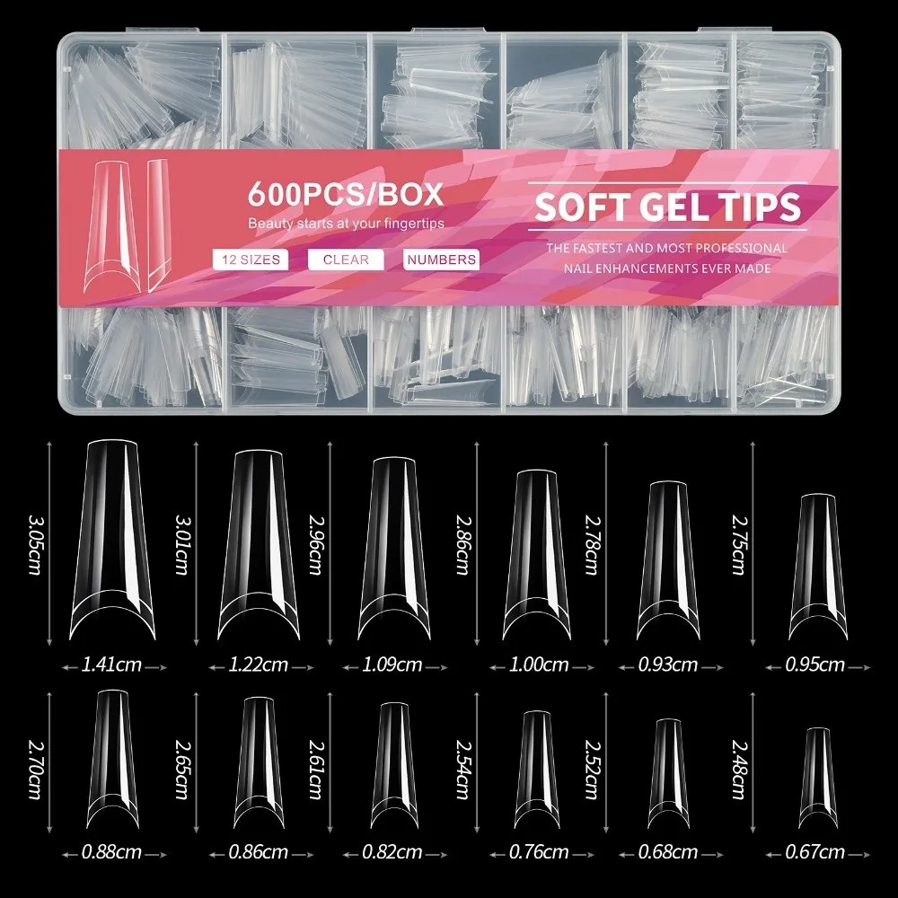 New 600Pcs False Nail Almond-Shaped Short Length Almond Nail Tips Transparent Full Cover False Nail Tips DIY Nails