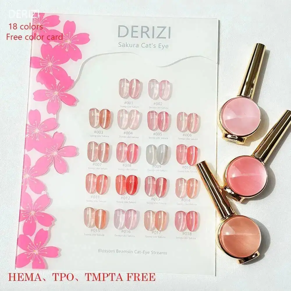 Pink Sakura Crystal Cat Eye Gel Nail Polish Set Semi Permanent Sparkling Magnetic UV LED Soak Off Gel Varnish With Color Card