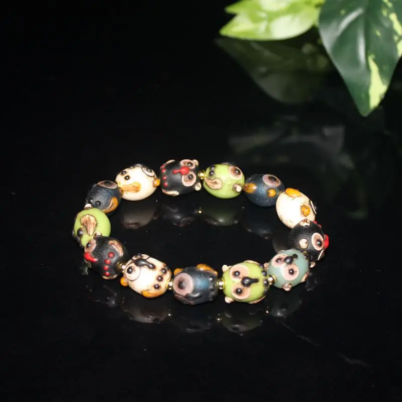 Vintage glass owl Duobao bracelet ancient beads old beads vintage glass single ring bracelet