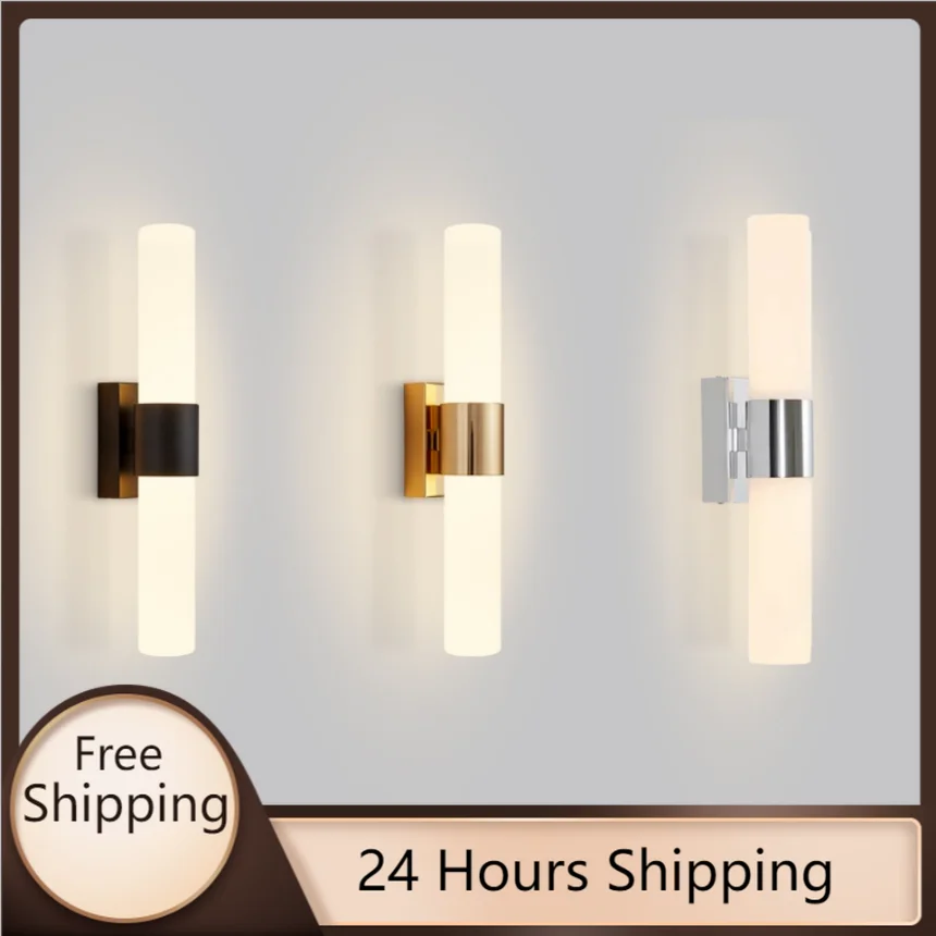 Modern Led Wall Lamp for Bathroom Bedroom Bedside Mirror Lighting Background Decoration Lights Home Indoor Black Chrome Decor