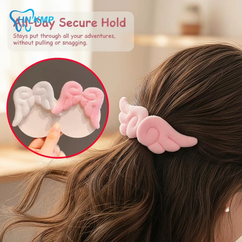 2Pcs Sweet Angel Wing Plush Hair Clips Cute Side Bangs Hairpin Fashion Hair Accessories For Girls