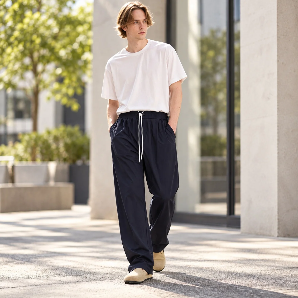 Casual Straight Leg Belt Pants with Sporty Casual Straight Fit Mid Waist Full Length High Stretch Drawstring Closure Men Pants