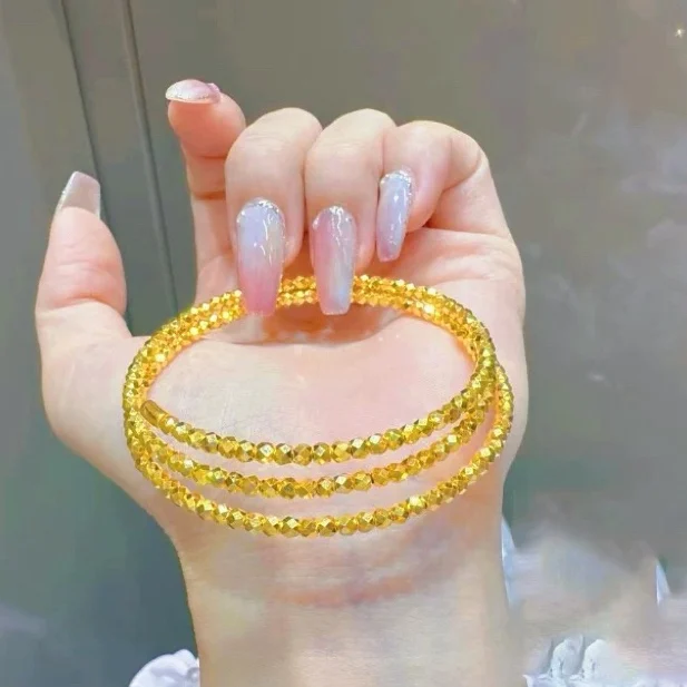 Disco Bead Triple-Loop Bangle Women's 24K Gold AU999 - Slimming triple loops, disco bead highlight, for dating moments
