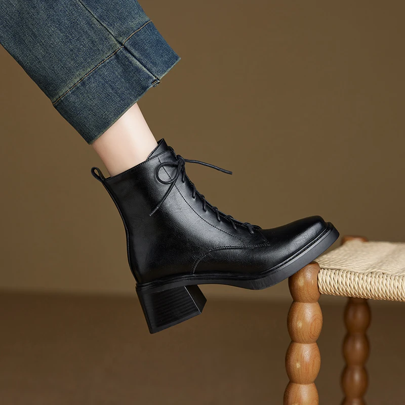 2025 Autumn/Winter Women Boots Split Leather Women Shoes High Heel Square Toe Chunky Heel Shoes Ankle Boots Modern Chelsea Boots