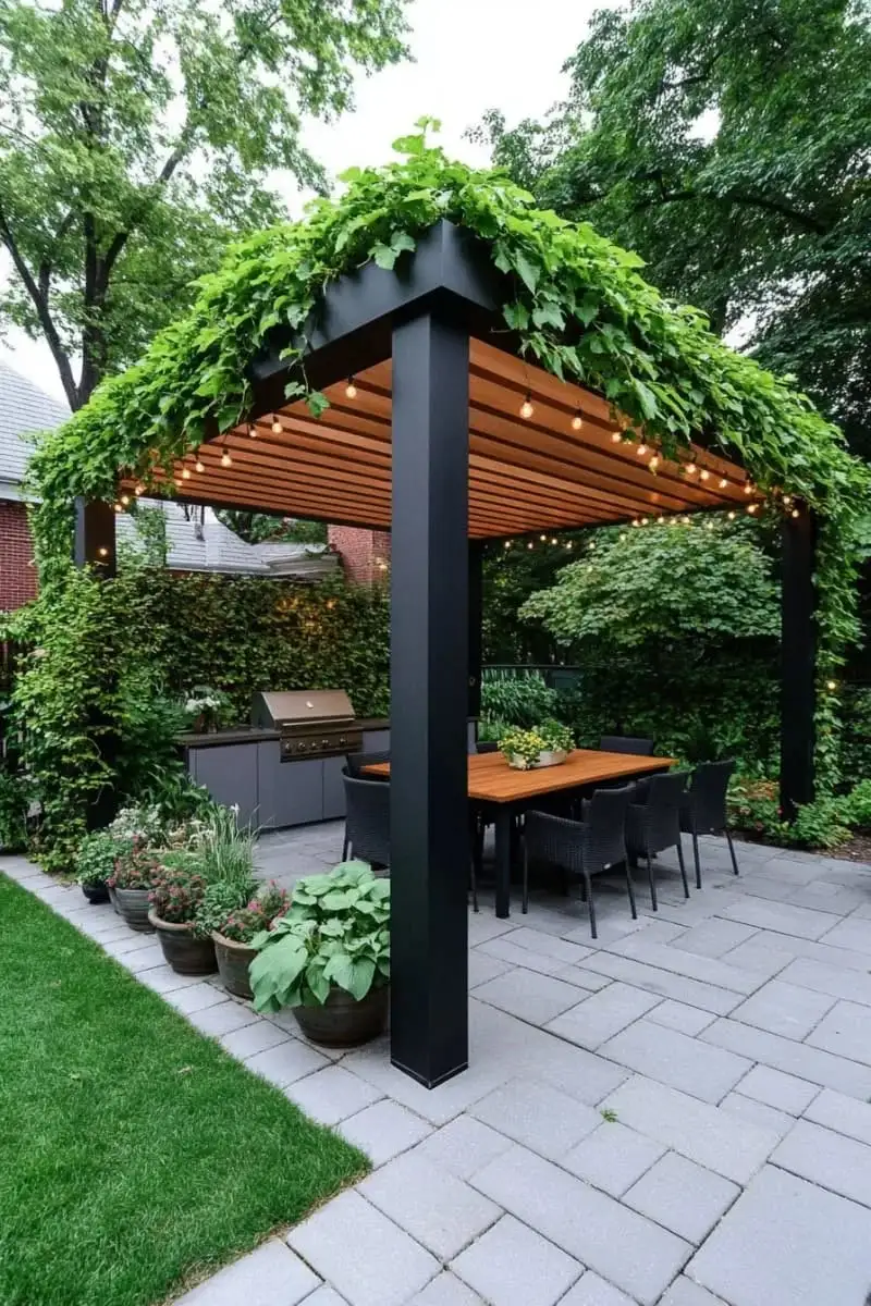 Customwaterproof and Sun Protective Pergola Environmentally Friendly Gazebo with LED Lights Outdoor Leisure Garden Pavilion