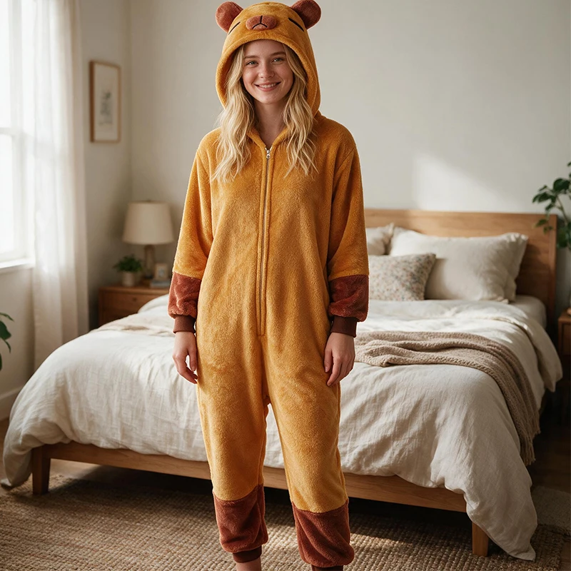 Fall and Winter Kapi Bala Animal Home Clothes Coral Fleece Jumpsuit Pajamas Cartoon Women's Sleepwear Homewear Student Nightwear