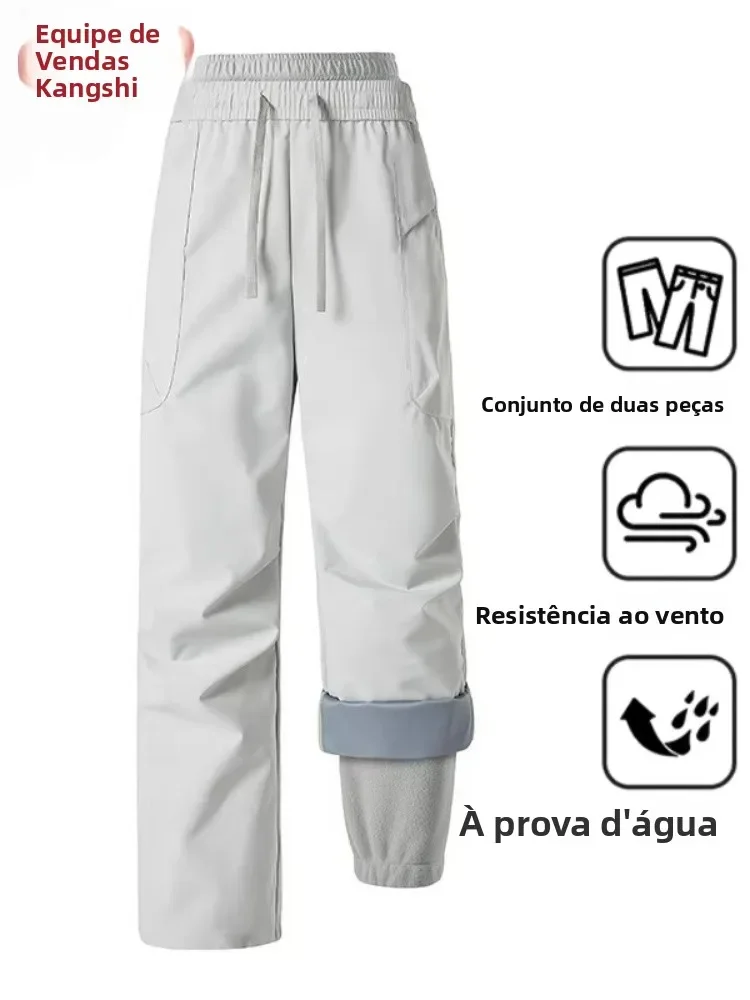 2026 Three-in-One Fleece Lined Ski Pants Unisex Winter Cold Proof Waterproof Hiking Climbing Trousers Outdoor Style Straight Leg