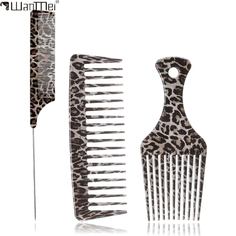Leopard Print 1/3Pcs Hair Comb Set for Anti-Static Hair Comb Kit 3-in-1 Styling Tools for Detangling, Sectioning & Afro Hair