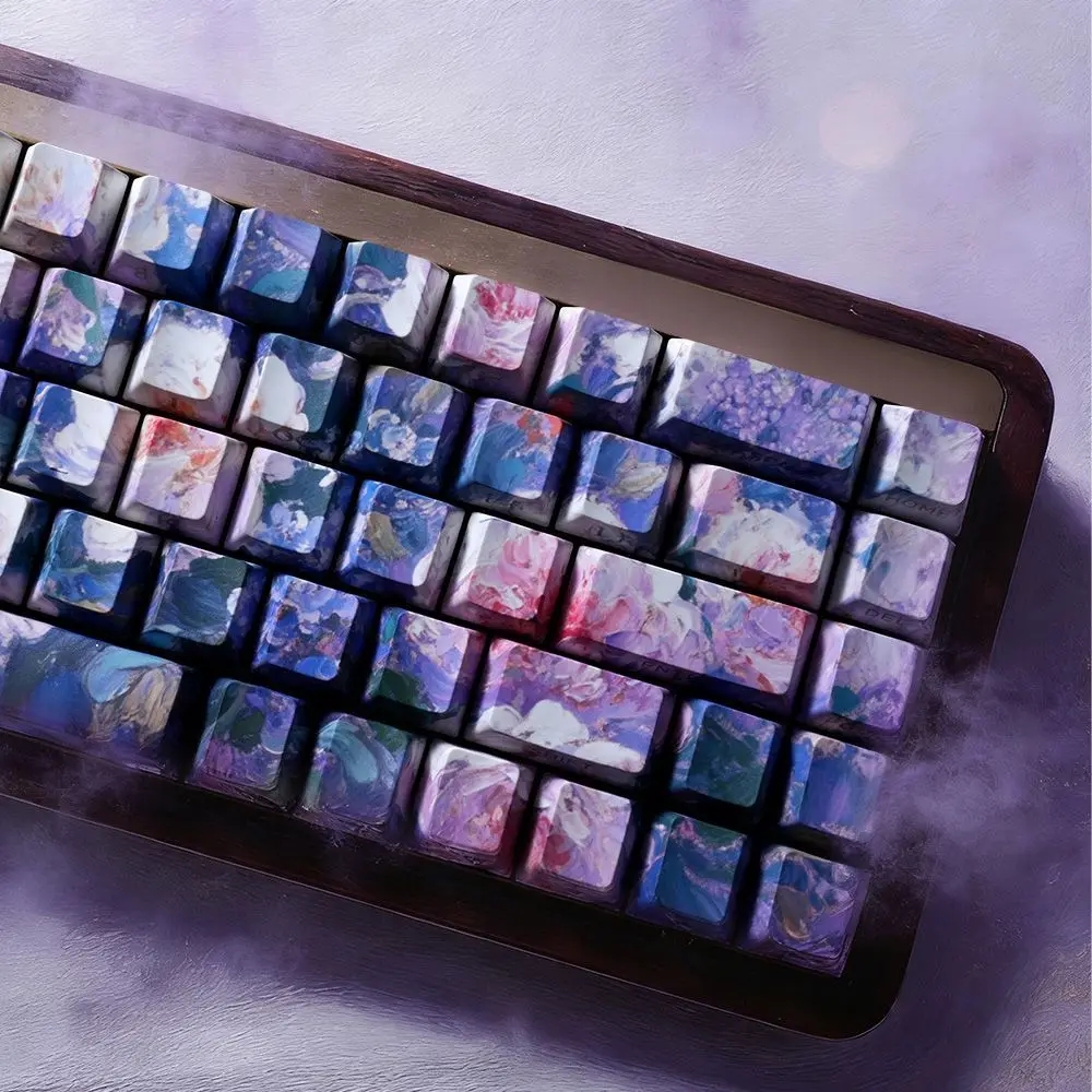 74 Keys Monet-esque Purple Haze Keycaps Side Engraved Light Cherry Dye-Sub Key Cap for Mechanical Magnetic Keyboard Wooting