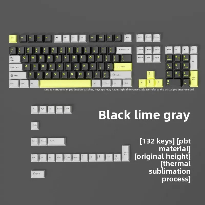 Cross border popular black lime grey spliced heat sublimated PBT keycap suitable for 128 key factory height keys