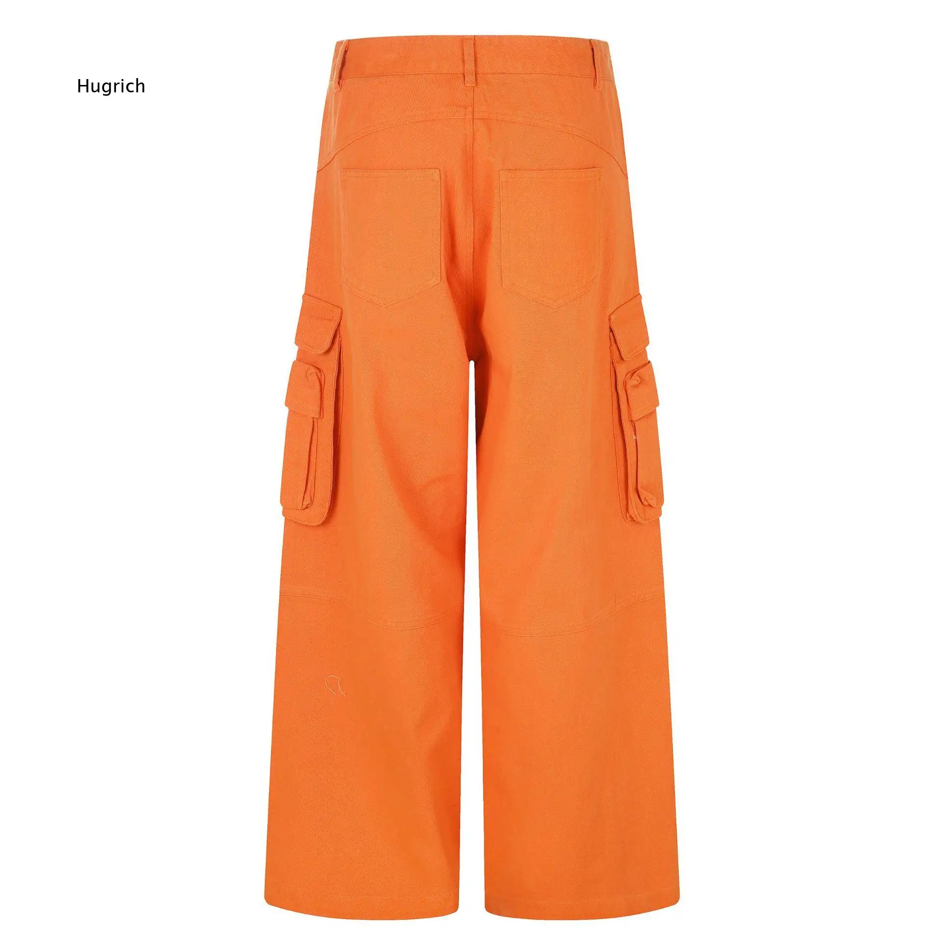 Men Black Wide Leg Cargo Pants Multi Side Pockets Button Zipper Closure Loose Streetwear Casual Tactical Trousers