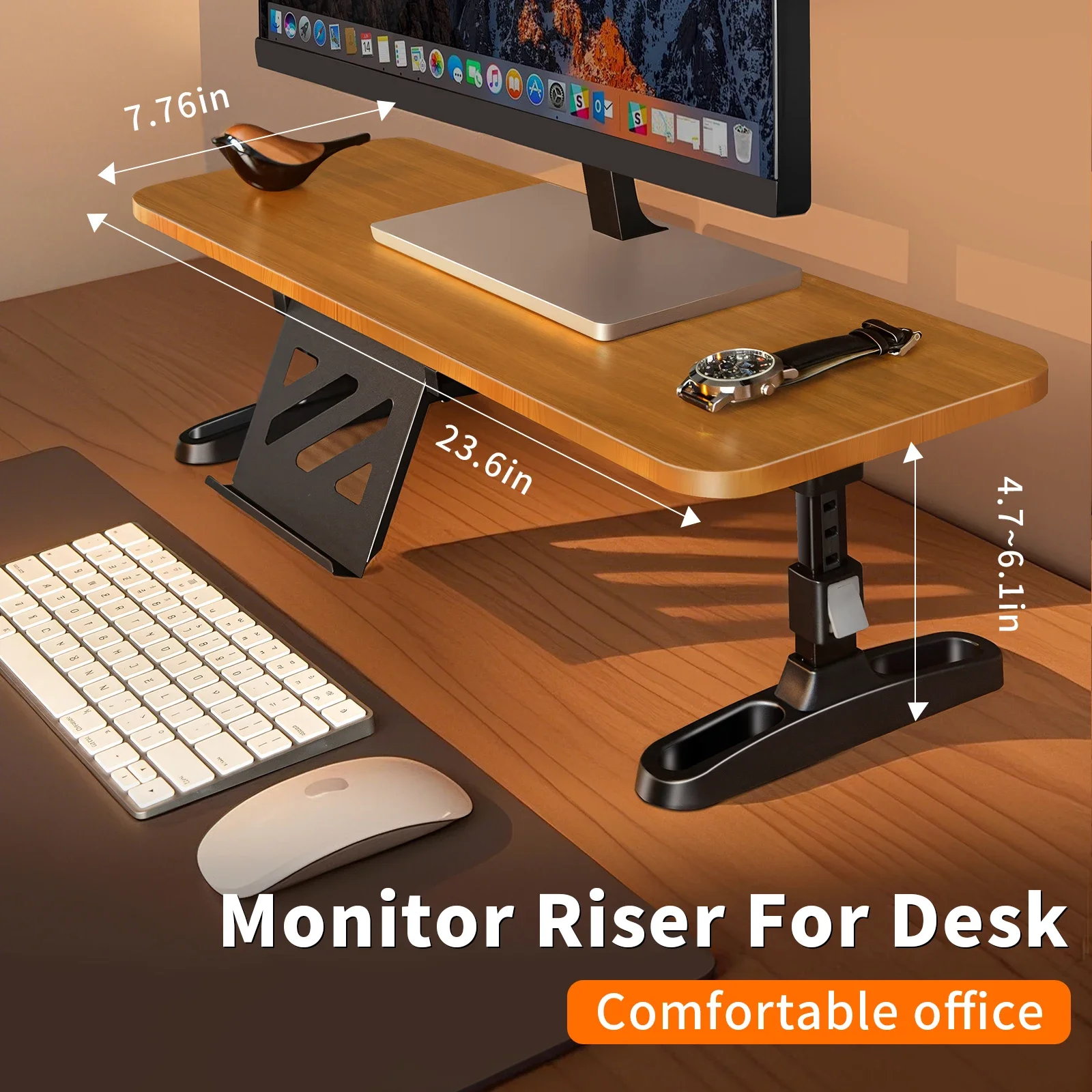 Oatsbasf Wooden Computer Monitor Stand Riser with Stand for Phone Tablet Monitor Holder Height Adjustable Desk Keyboard Storage