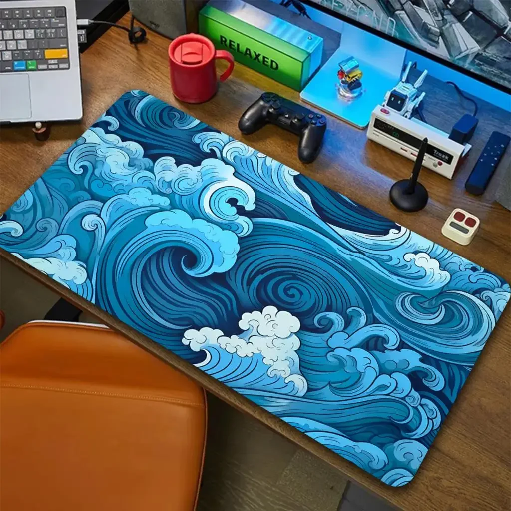 Japanese Blue Waves Mouse Pad Desk Mat Art XXL Gaming Mouse Pads office Mousepad 900x400 Nature Rubber Table Mat Accessories