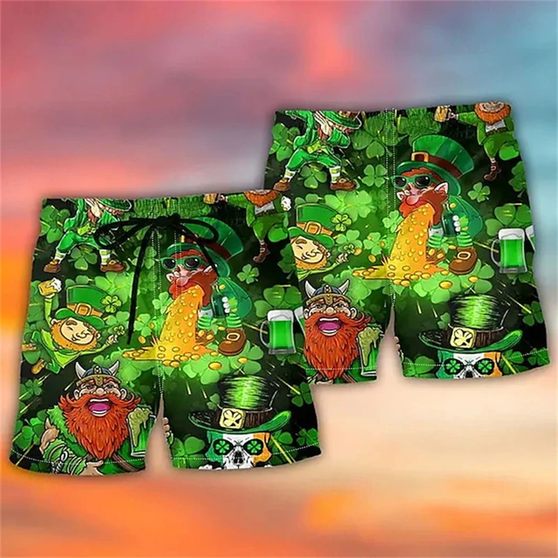 St.PatrickS Day 3d Print Pattern Short Pants Men Green Beach Shorts Casual Hawaiian Holiday Swim Trunks Kid Shorts Quick-drying