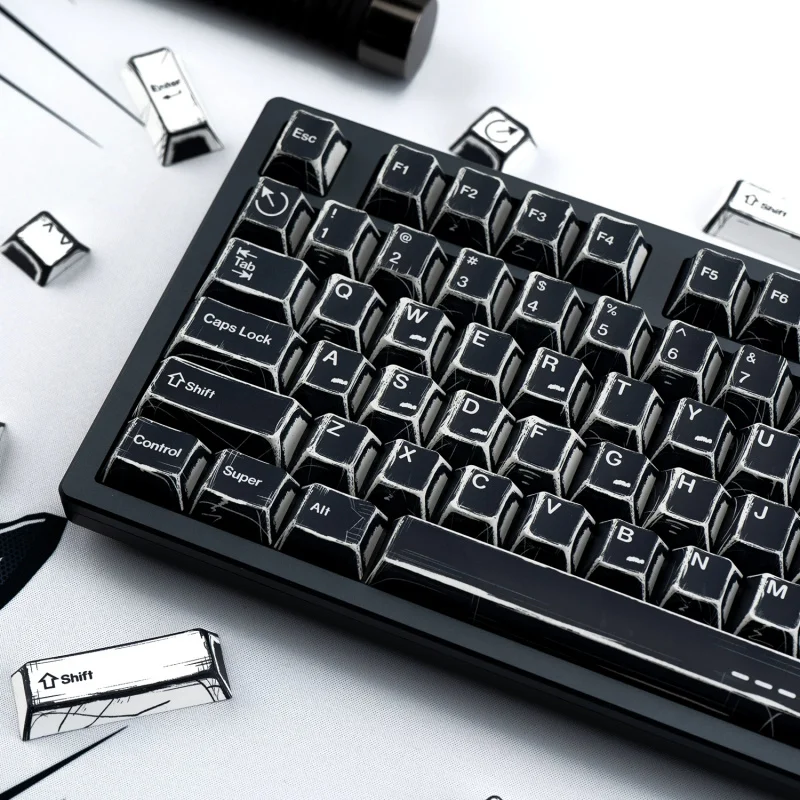 New Manga PBT Keycaps Set,136 Keys Custom Dye Sublimation Cherry Profile Key Caps For MX Switches Mechanical Keyboards