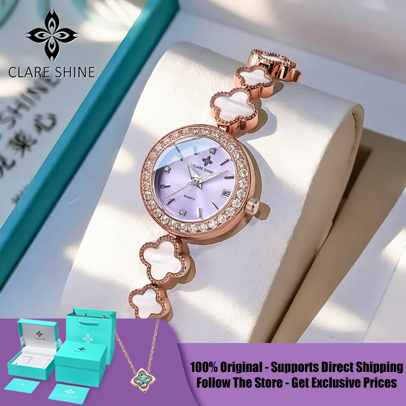 CLARE SHINE 7701 Lucky Series Small Lucky Four-Leaf Clover Quartz Women's Watch With Diamond Bezel Imported Movement