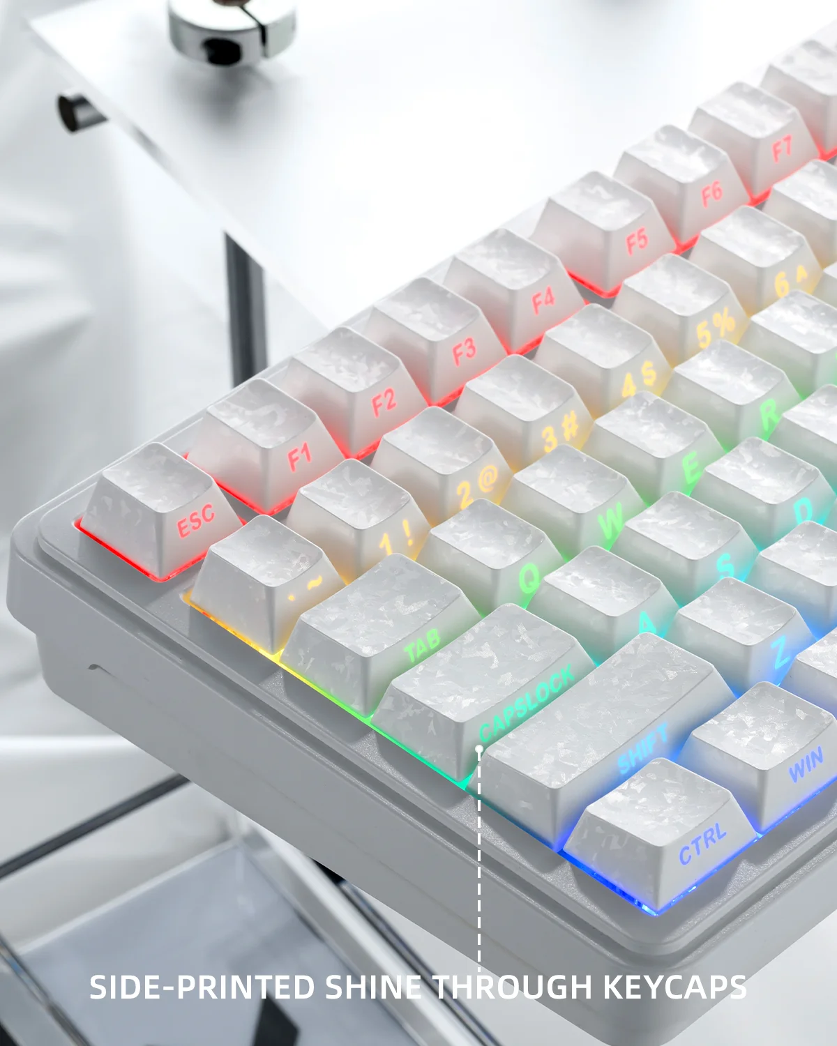 White Forged Carbon Matte Double Shot PC Keycap Cherry Profile Side Print RGB Backlit Key Caps Personality Keyboard Accessories