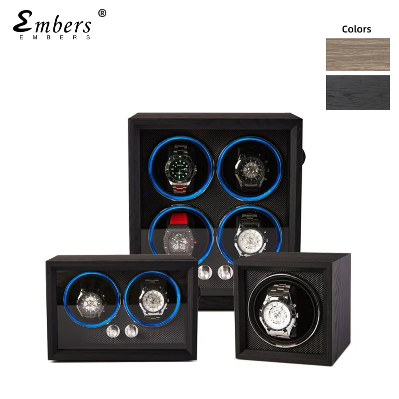 Embers Black Watch Box 1 2 4 Slots Watch Winder for Automatic Watches with Ambient Lighting
