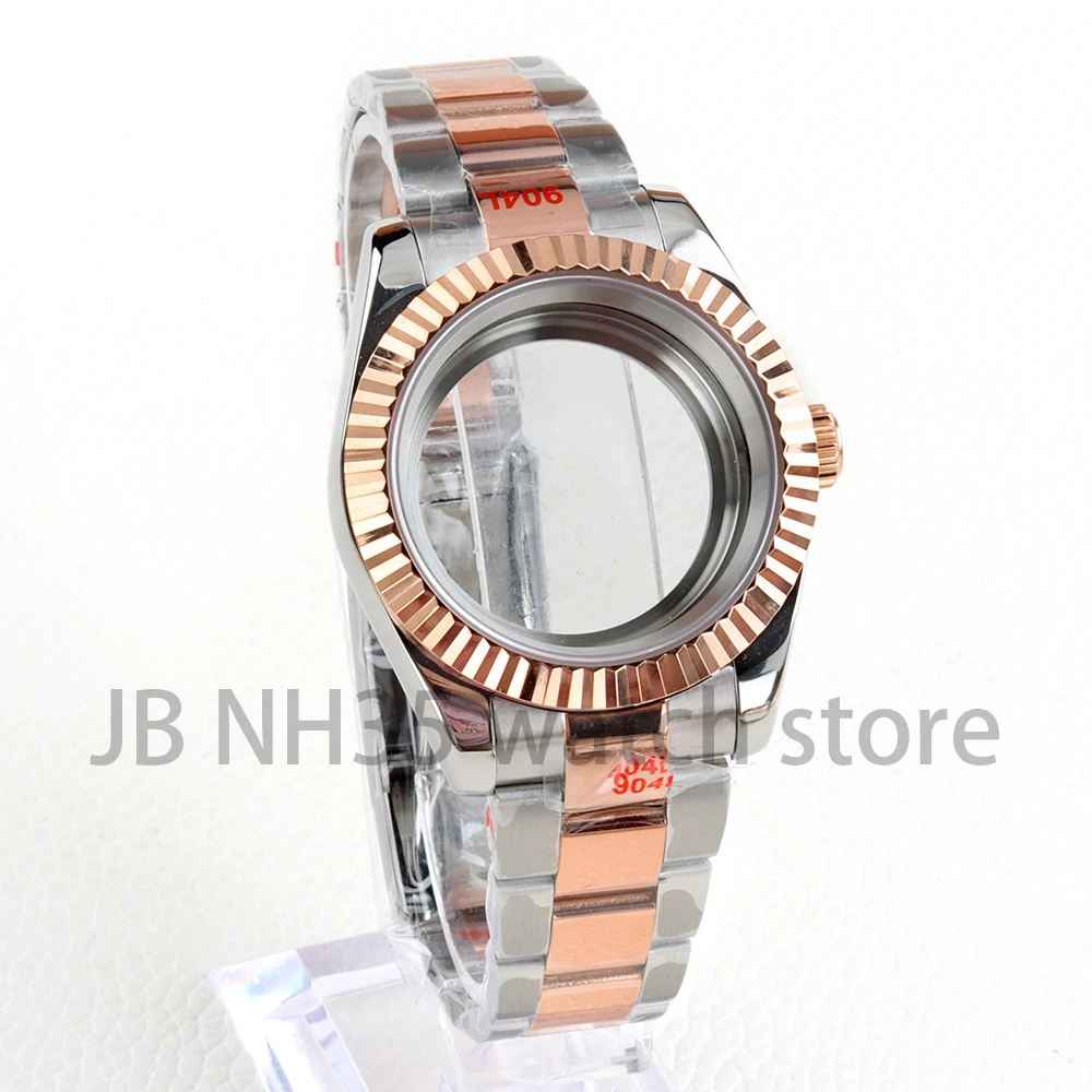 36/39MM Rose Gold Sapphire Glass Watch Case Jubilee/Oyster Bracelet Fit Seiko Nh35 Nh36 Movement Waterproof Stainless Steel Case