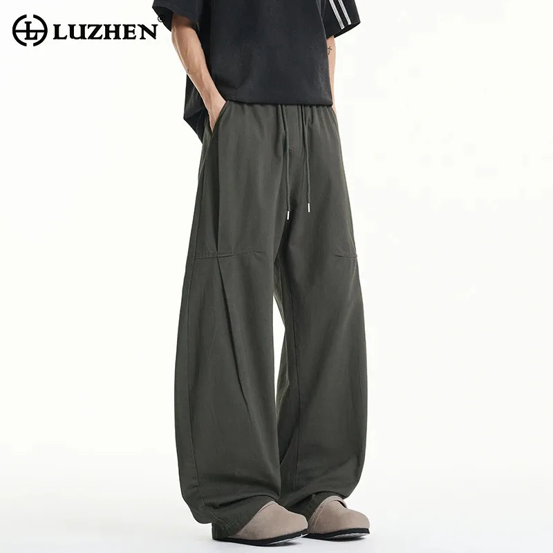 LUZHEN Straight Design 2026 Pleated New Drawstring Solid Color Casual Pants Men Fashion Handsome Loose Wide Leg Trousers JY8504