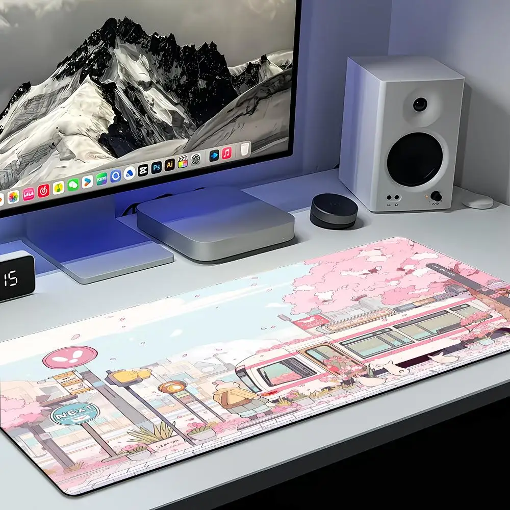 Pink cat Scenery Mouse Pad Desk Mat Mousepad Large Abstract Mouse Pad Gaming Deskmat With Lockedge Office Non-slip Carpet