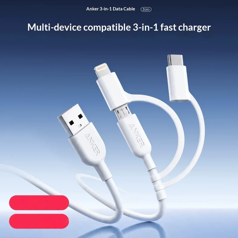 Anker 3 In 1 Multi-Head Fast Charging Car Charging Cable Multi-Functional Usb Cord Compatible With Various Smart Devices