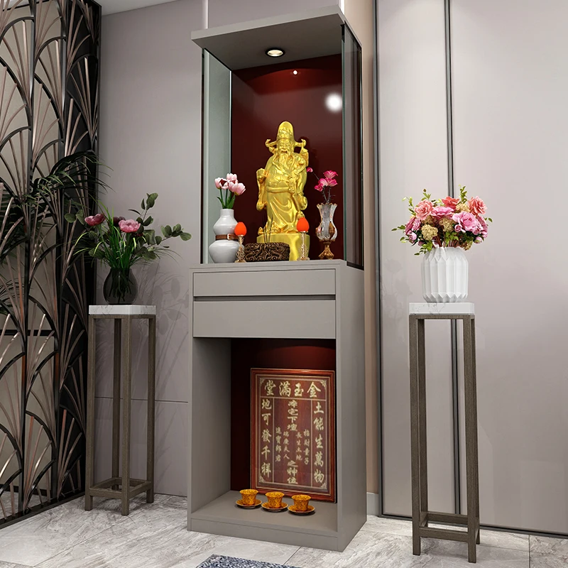 vertical cabinet statue for shrine God of Wealth with glass household living room cabinet