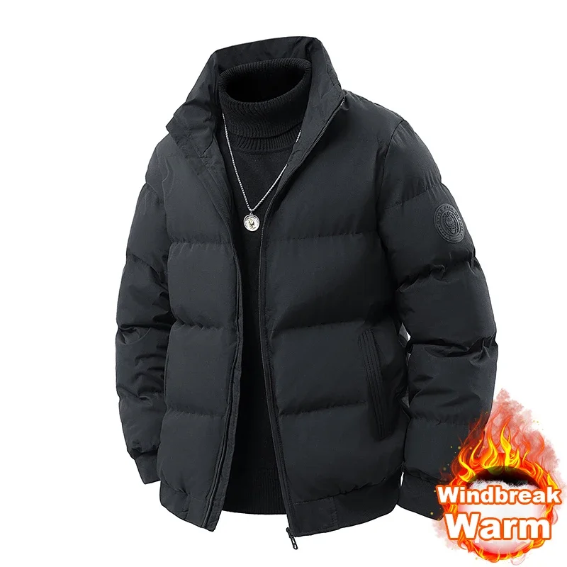 Winter Men's Zipper Parkas Thick Cotton Coats Solid Color Street Fashion Style Business Casual Jackets Plus Size Parka