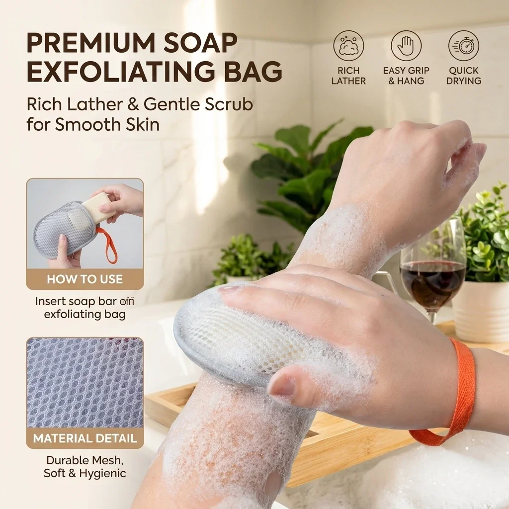 1~8Pcs New Foaming Soap Bag Net Mesh Massage Exfoliator Pouch Bathing Bubble Maker Cleaning Tool