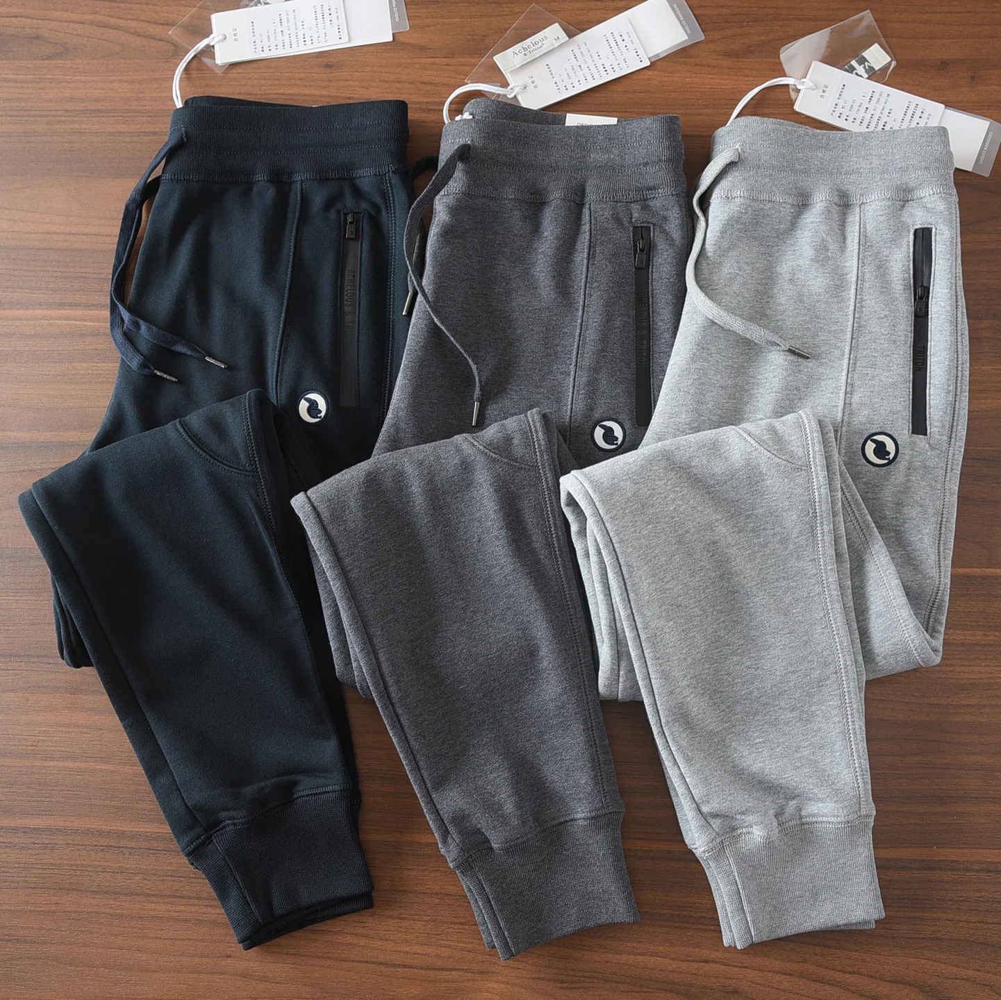 Spring Autumn New American Retro Embroidery Sweatpants Men's Simple 82% Cotton Washed Drawstring Sports Casual Ankle-tied Pants