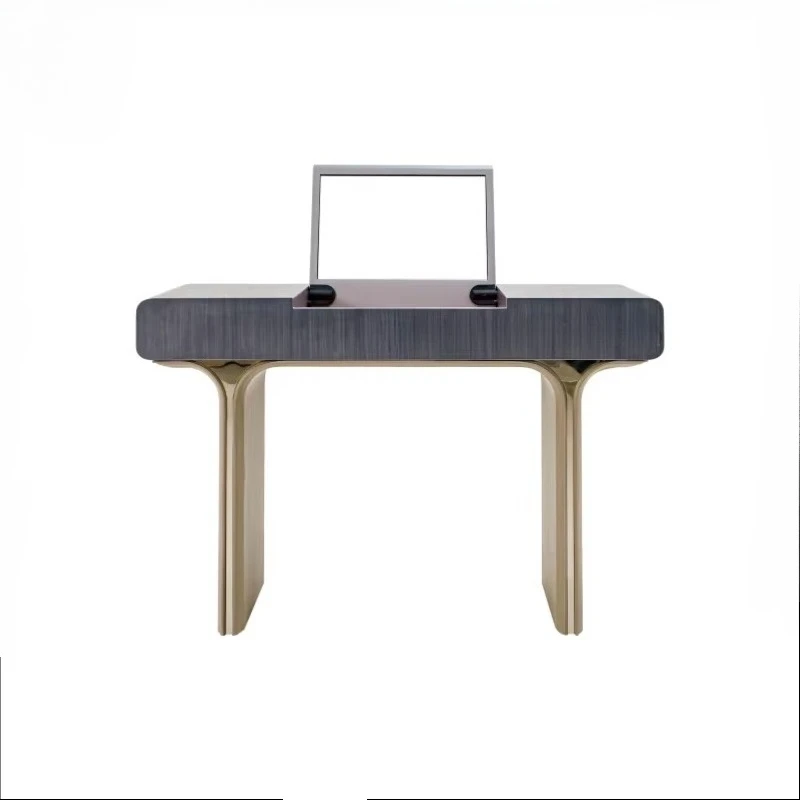 *Italian Light Luxury Solid Wood Minimalist Dressing Table Makeup Stool Flip Cover Storage Multifunctional Design for Bedroom Us