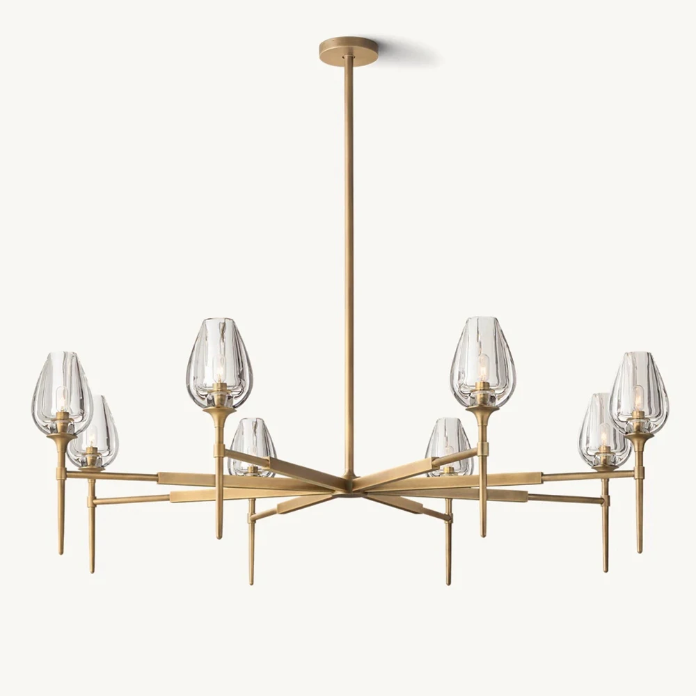 Clear Glass Lampshade Tulip Round Chandelier Modern Chandelier Luxury Home Lighting Living Room Bedroom Hanging Light Fixture
