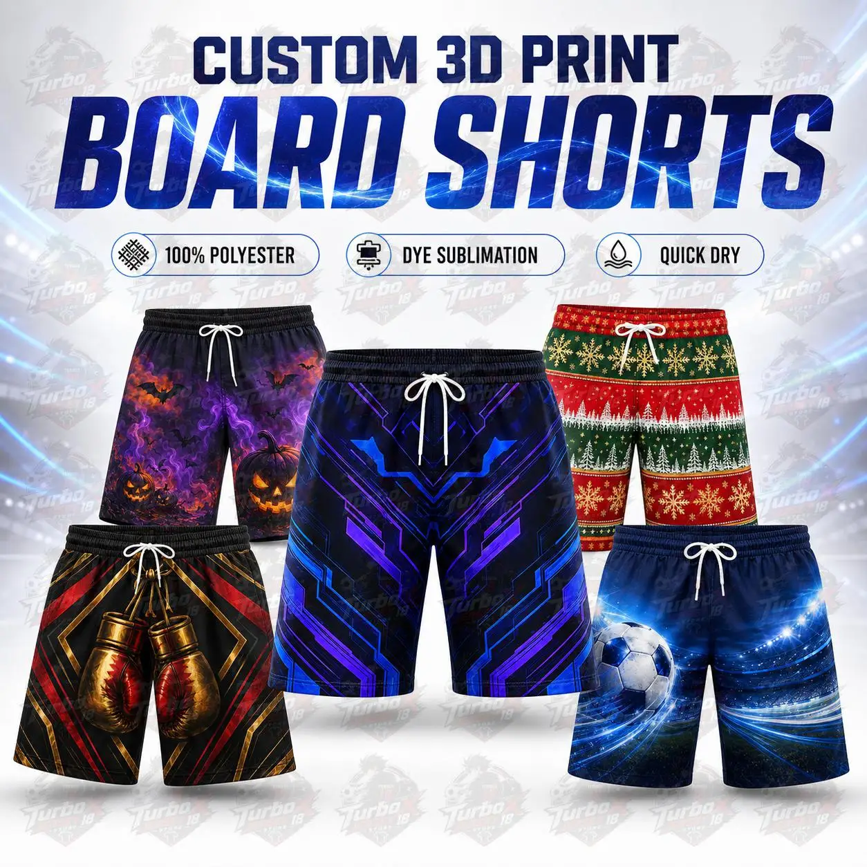 Custom 3d Print Board Shorts Men Women Breathable Polyester Quick Dry Beach Swim Trunks Sports Training Elastic Waist Drawstring