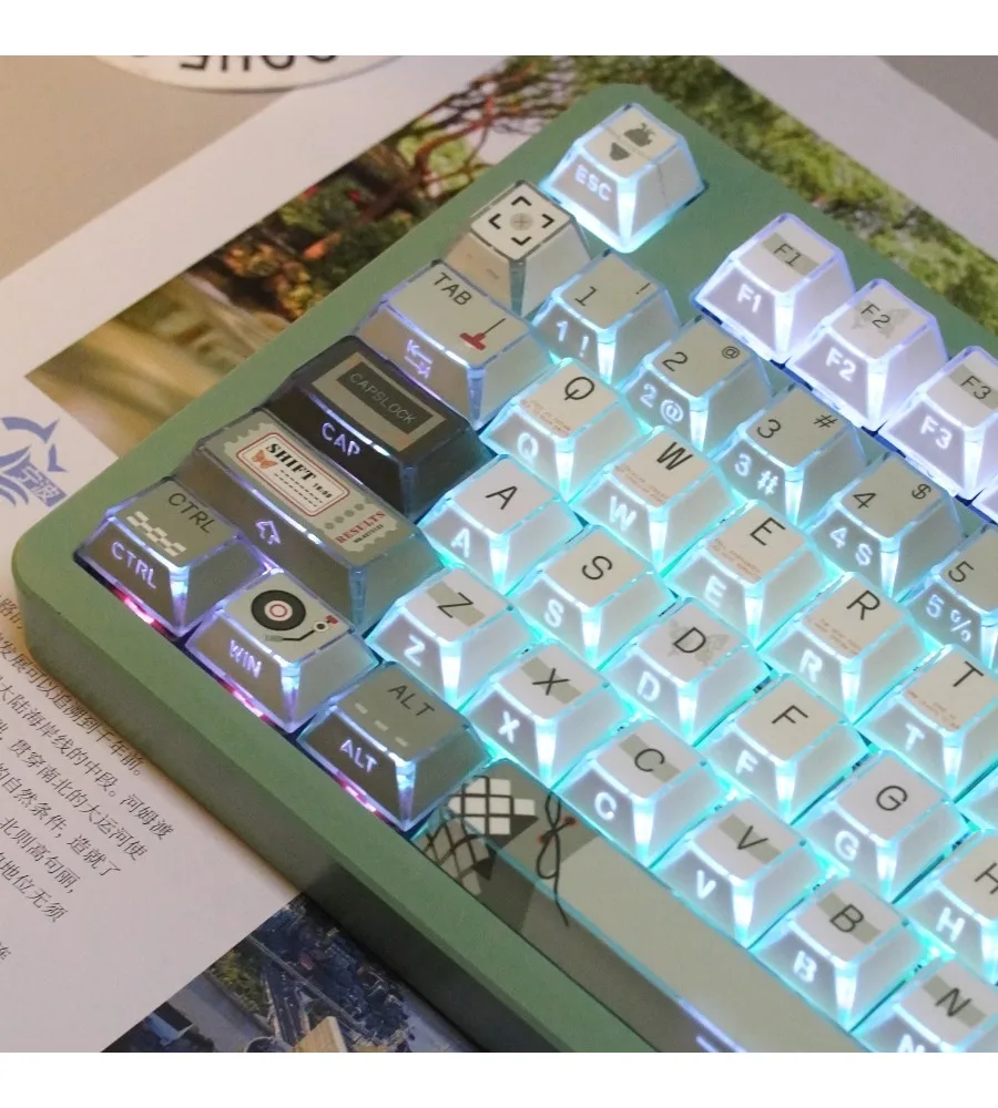 Sublimation mechanical keyboard keycaps green keycaps melodic keycaps original factory folding translucent PBT five-sided
