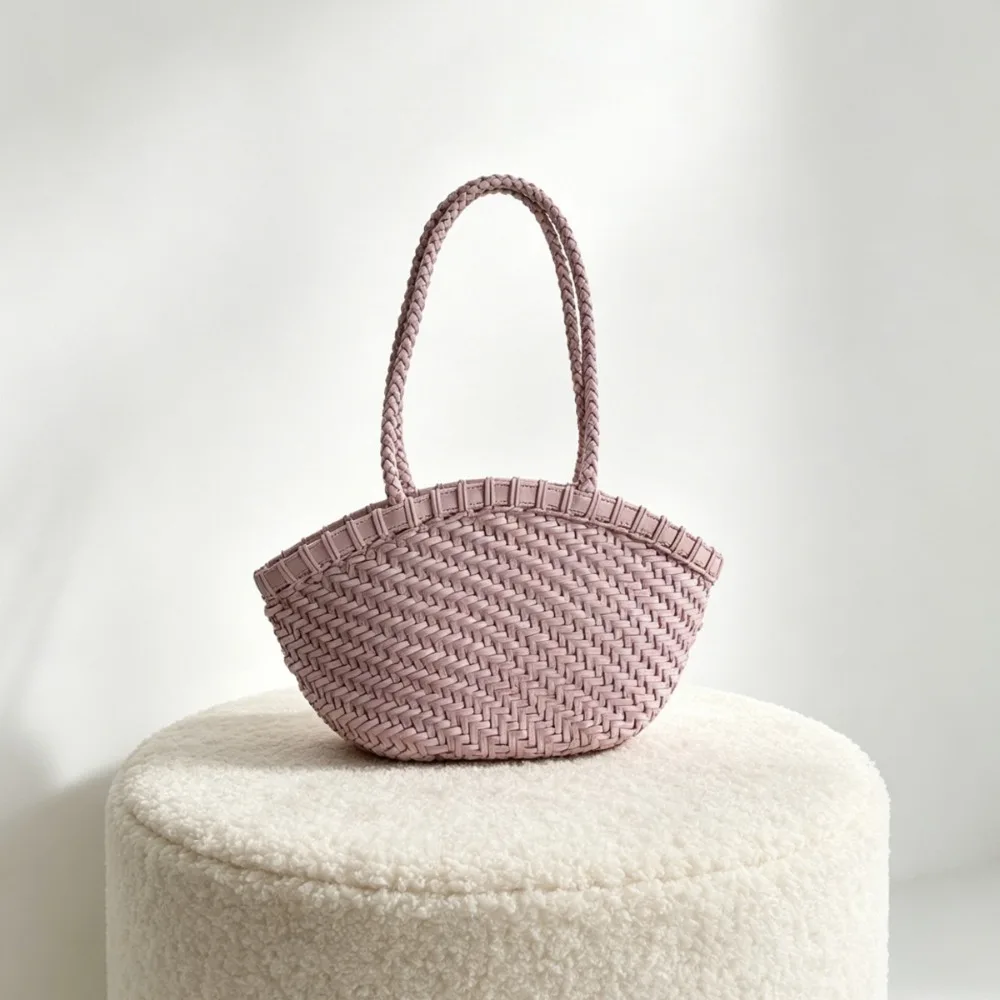 Vintage Cowhide Handbag Fog Wax Purple Woven Bag Large Capacity Texture Unique Fashion Simple Shoulder Underarm Niche Messenger