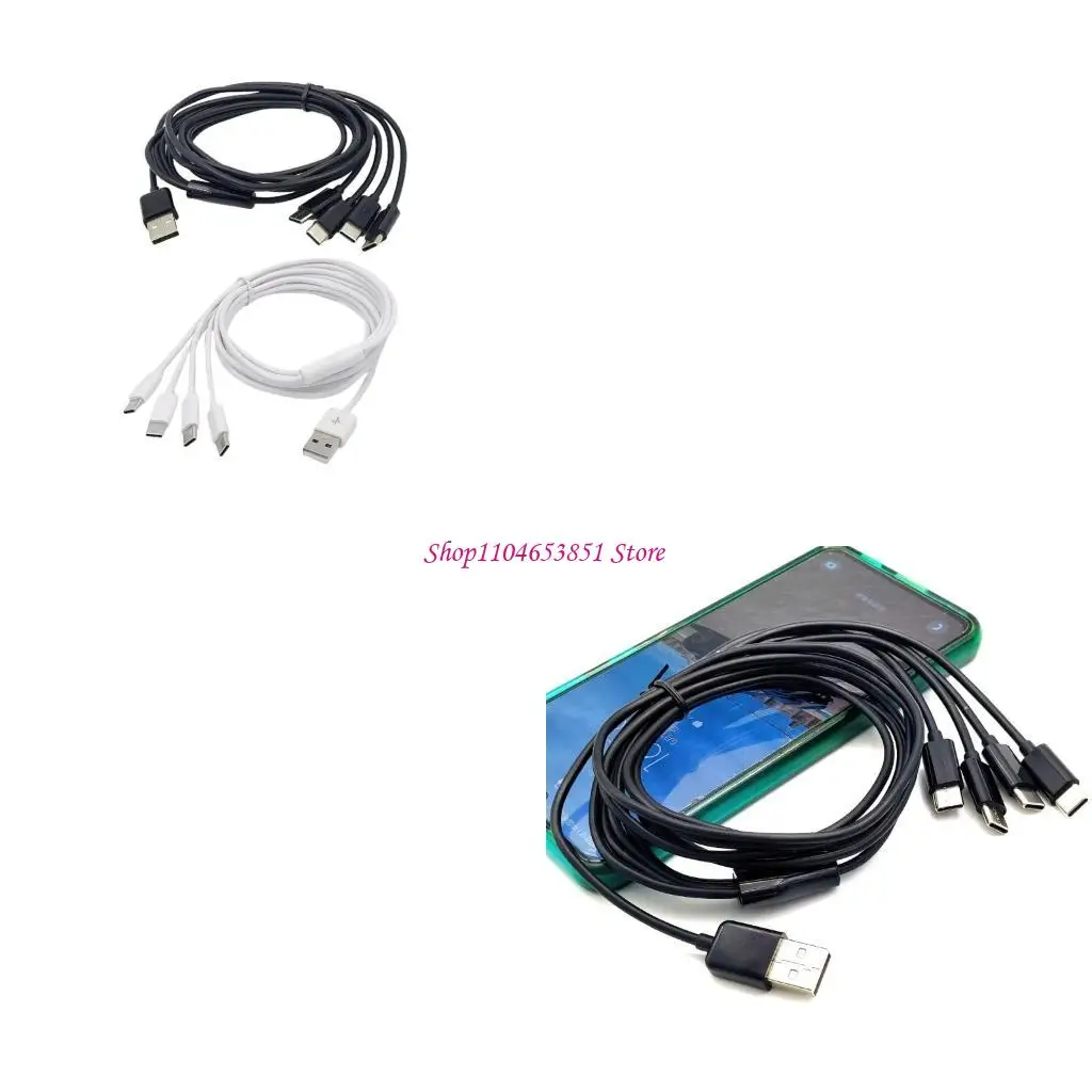 Nylon Braided USB C Splitter Cable with 4 Type-C Male Connectors, Faster Charging Cord Multi Charger Cable Black/White
