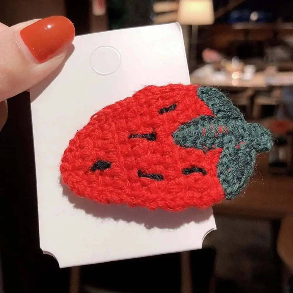 Fashion Knitted Plush Cartoon Fruit Hairclips Colourful Embroidery Children's Hair Clip Bangs BB Clip