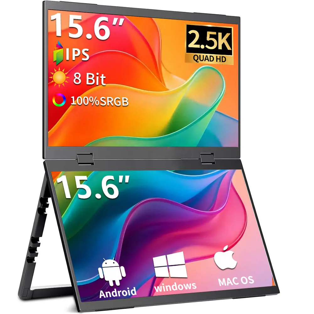 15.6-Inch Portable monitor Dual-screen stand aluminum case 2.5K 2560 * 1440 IPS Compatible with Tiptop PS4/5 Swicth Xbox
