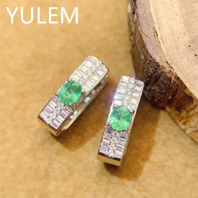 YULEM Luxury 925 Silver for Wedding 4*5mm Natural Emerald Earrings with Certificate Gold Plated Silver Bridal Jewelry